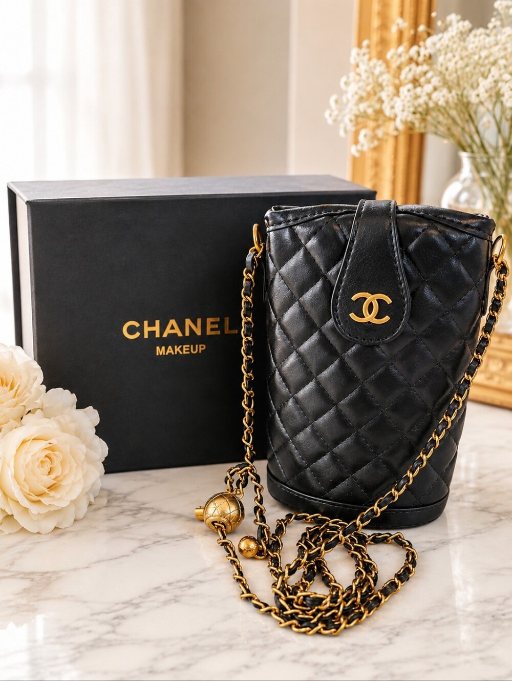 Chanel Black Vegan Leather Quilted Crossbody Bag NEW GWP